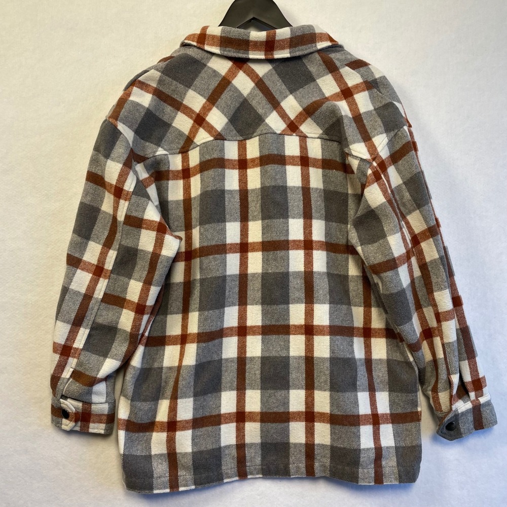 HFX Plaid‎ Flannel Snap Shacket Shirt Jacket Rust Gray Mens Size S - Picture 4 of 8